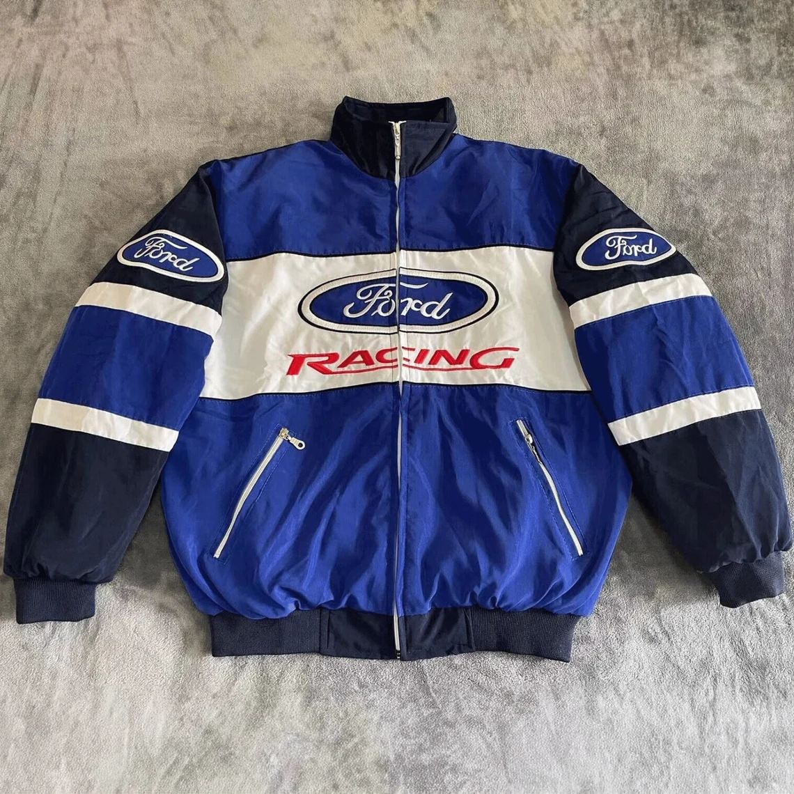 Ford Racing Jacket with Cotton,Vintage Rare F1 Bomber Jacket,90s Streetwear Embroidered Jacket,Y2K Nascar Jacket,Blue Formula one jacket