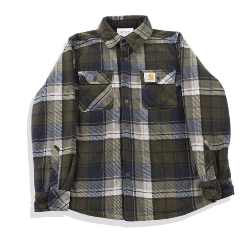 Carhartt Men's Flex Flannel Shirt Shorter Length Relaxed Fit Size Medium Brown