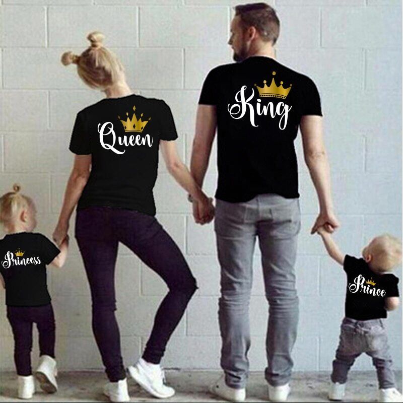 Family Matching Clothes tshirt Funny Daddy Mommy Casual Father KING QUEEN Letter