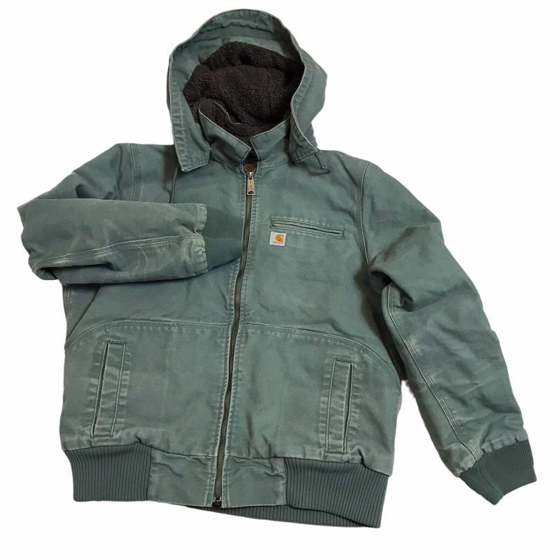 Picture 1 of 14 Hover to zoom Carhartt 100815 Youth Jacket Detachable Hood L 12/14 Sherpa Distressed Green