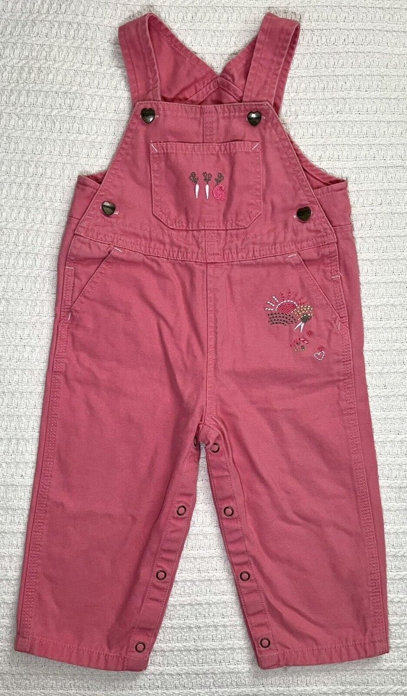 Carhart Girl's Baby Toddler Pink bib overalls embroidered Garden Carrot