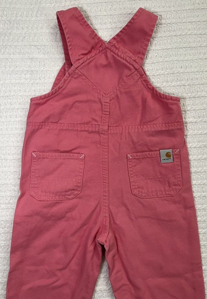 Carhart Girl's Baby Toddler Pink bib overalls embroidered Garden Carrot
