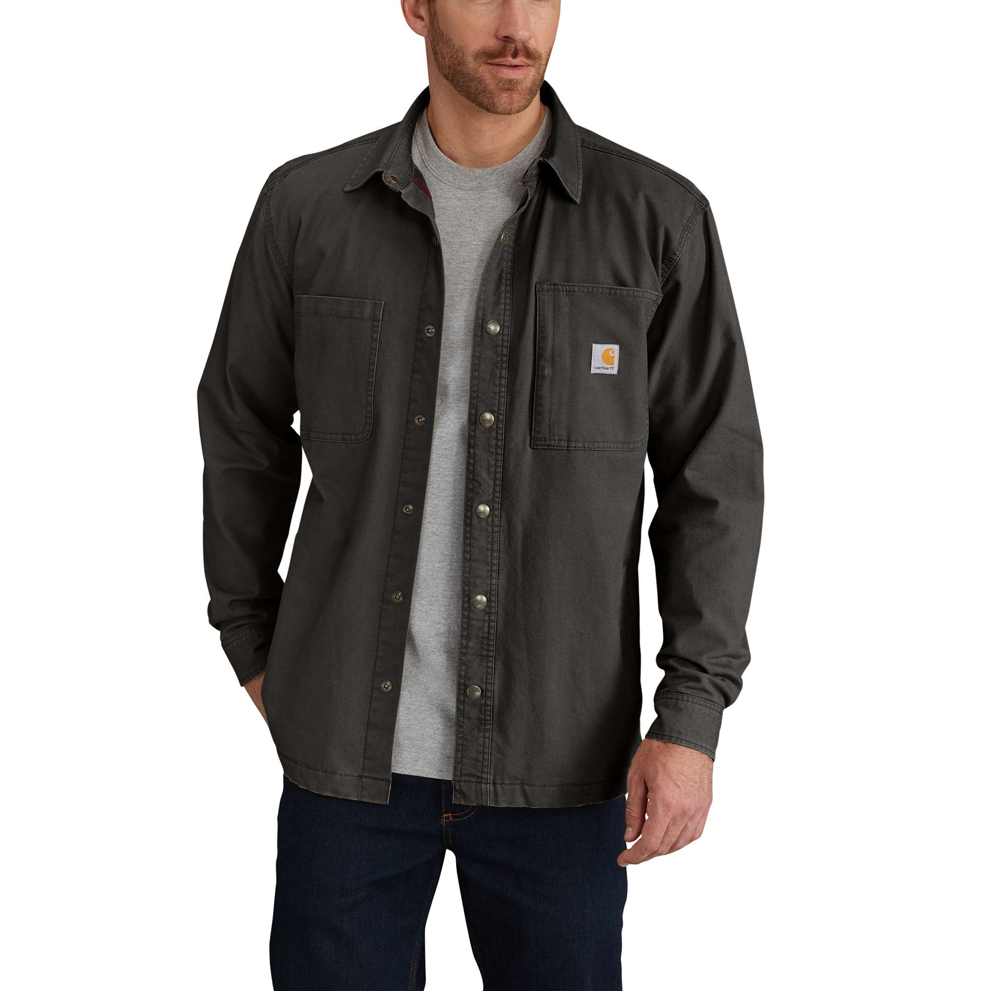 Rugged Flex® Relaxed Fit Canvas Fleece-Lined Snap-Front Shirt Jac