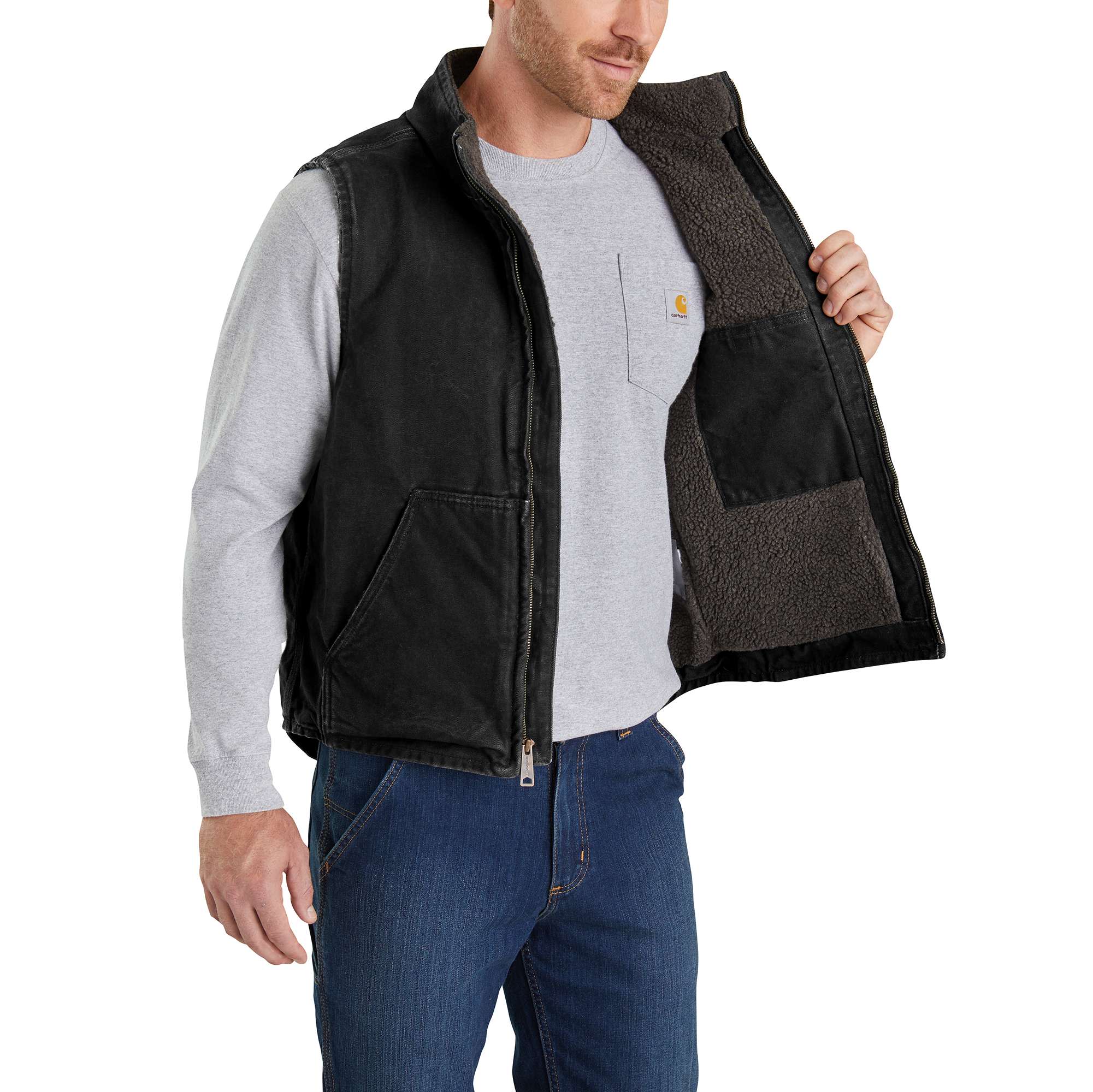 Sandstone Sherpa-Lined Mock-Neck Vest