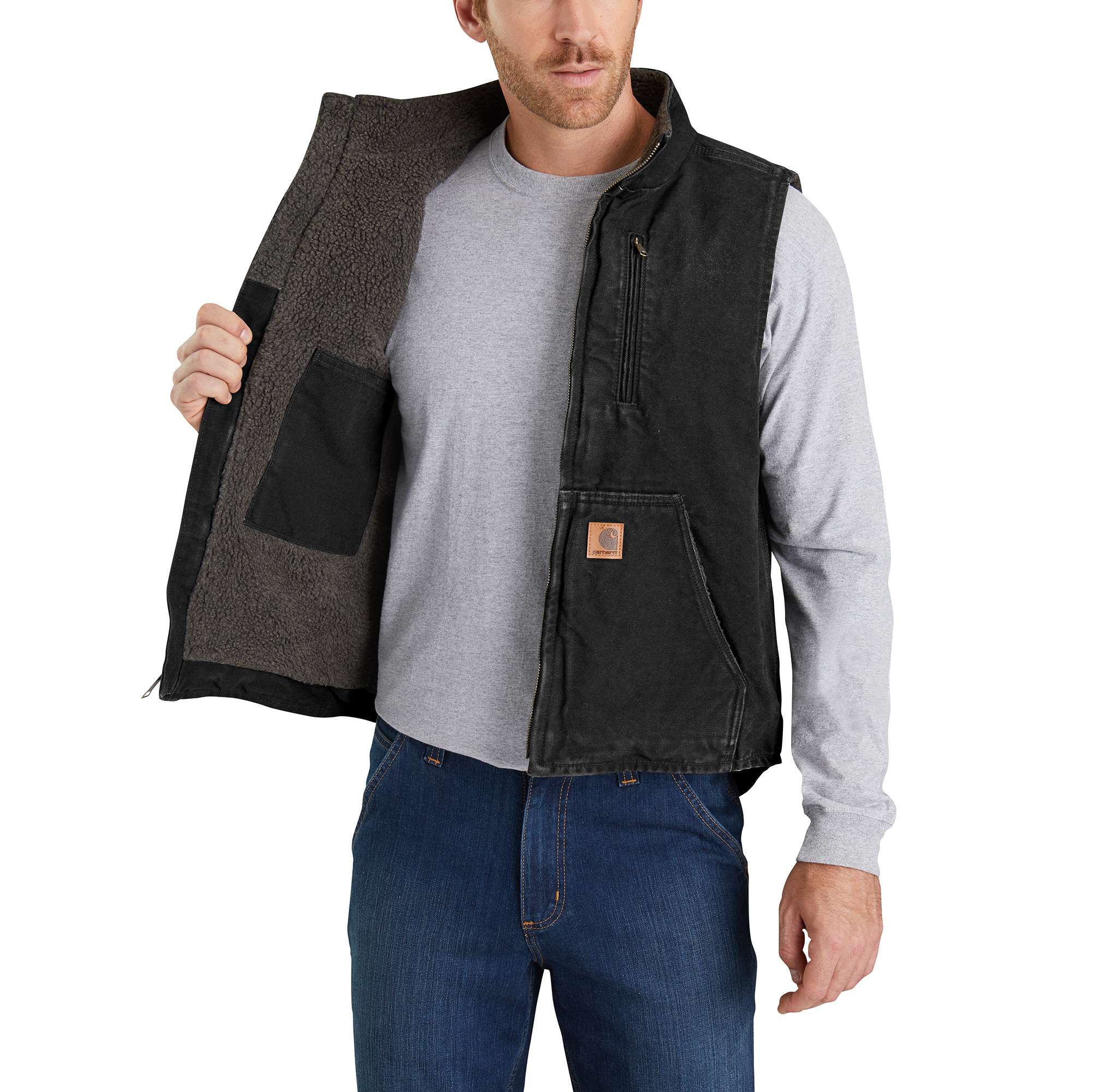 Sandstone Sherpa-Lined Mock-Neck Vest