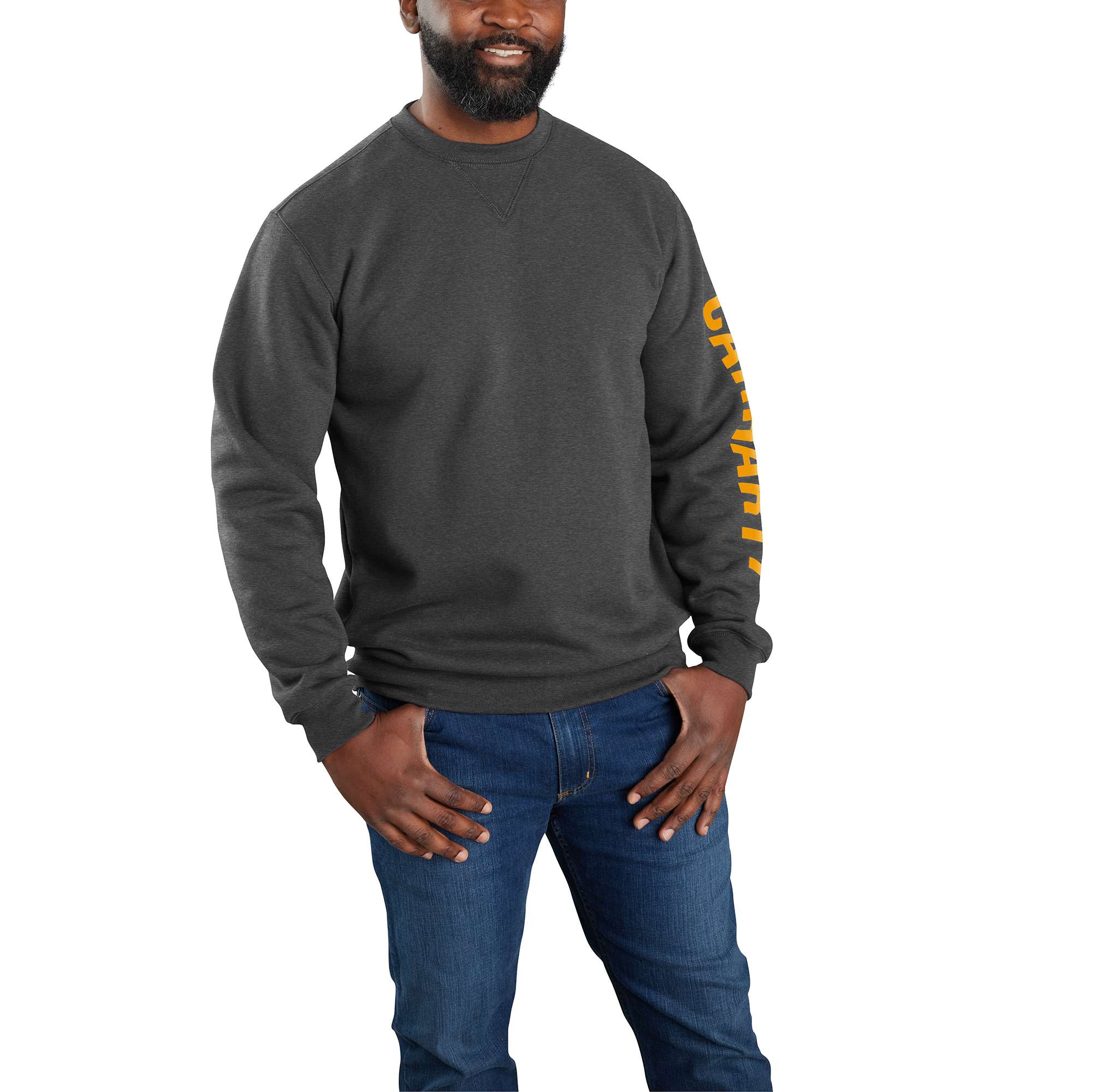 Loose Fit Midweight Crewneck Logo Sleeve Graphic Sweatshirt