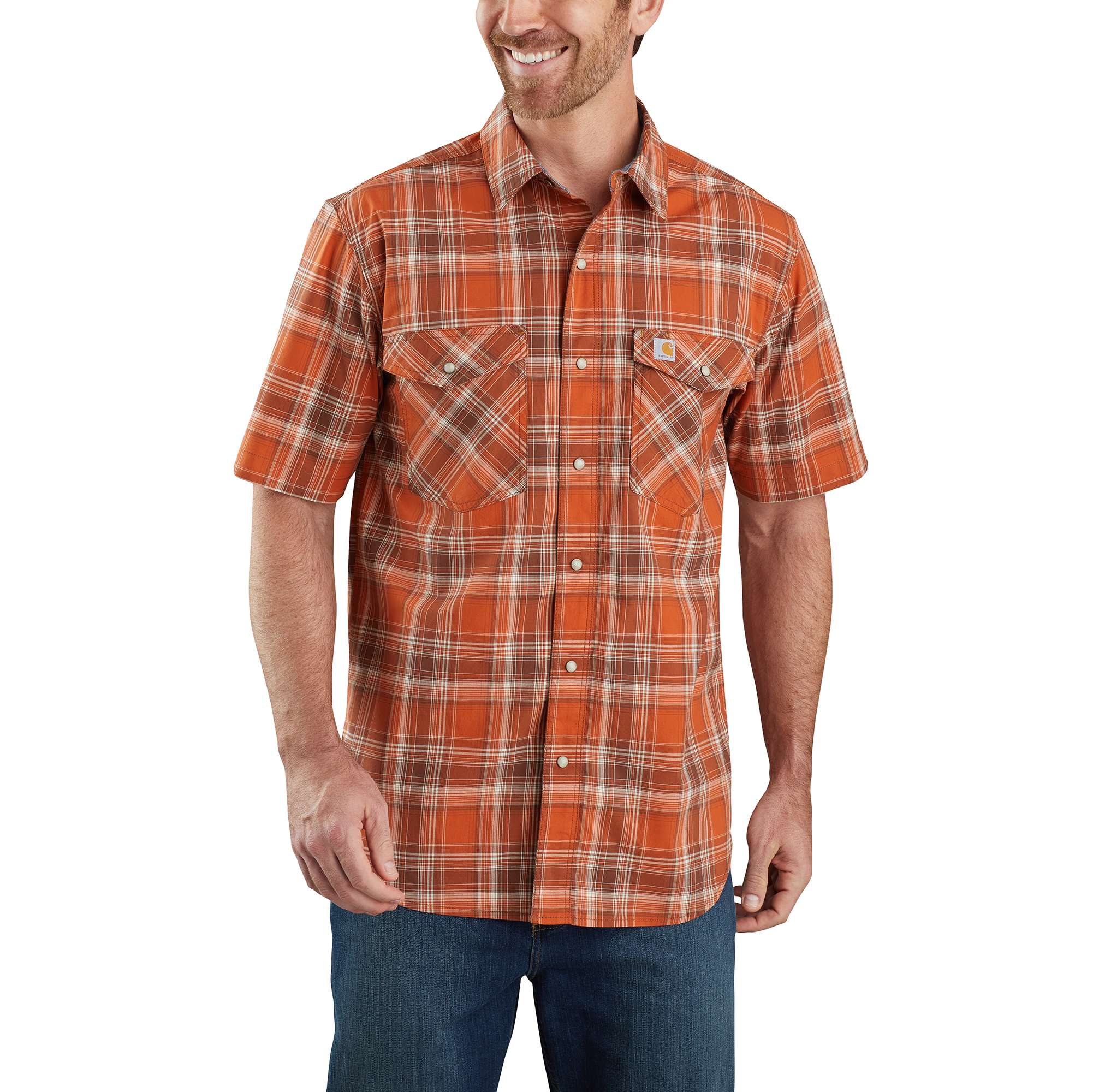 19167-rugged-flex-relaxed-fit-lightweight-short-sleeve-snap-front-plaid-shirt-1.jpg Rugged Flex® Relaxed Fit Lightweight Short-Sleeve Snap-Front Plaid Shirt