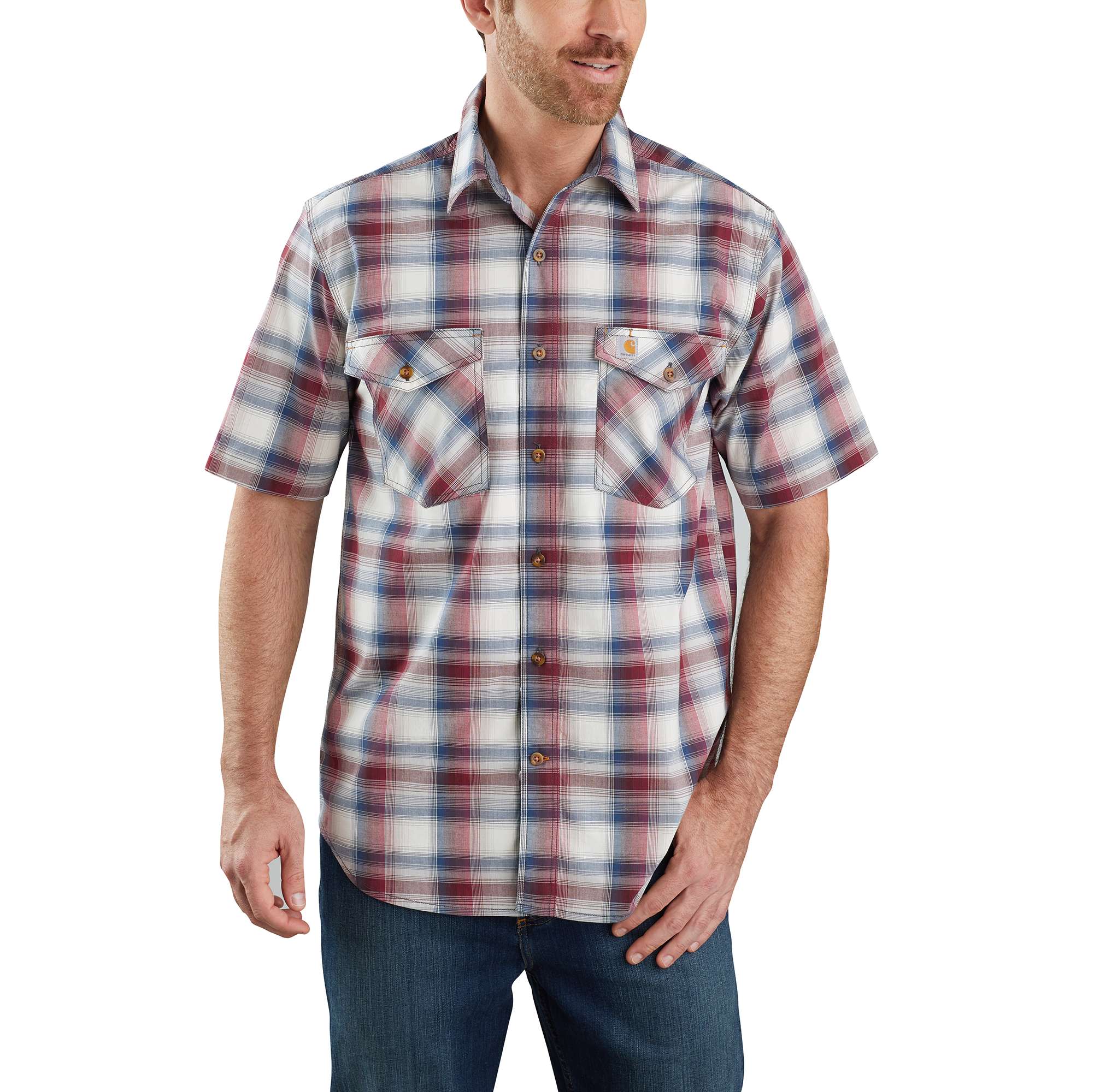 20405-rugged-flex-relaxed-fit-lightweight-short-sleeve-button-front-plaid-shirt-1.jpg Rugged Flex® Relaxed Fit Lightweight Short-Sleeve Button-Front Plaid Shirt