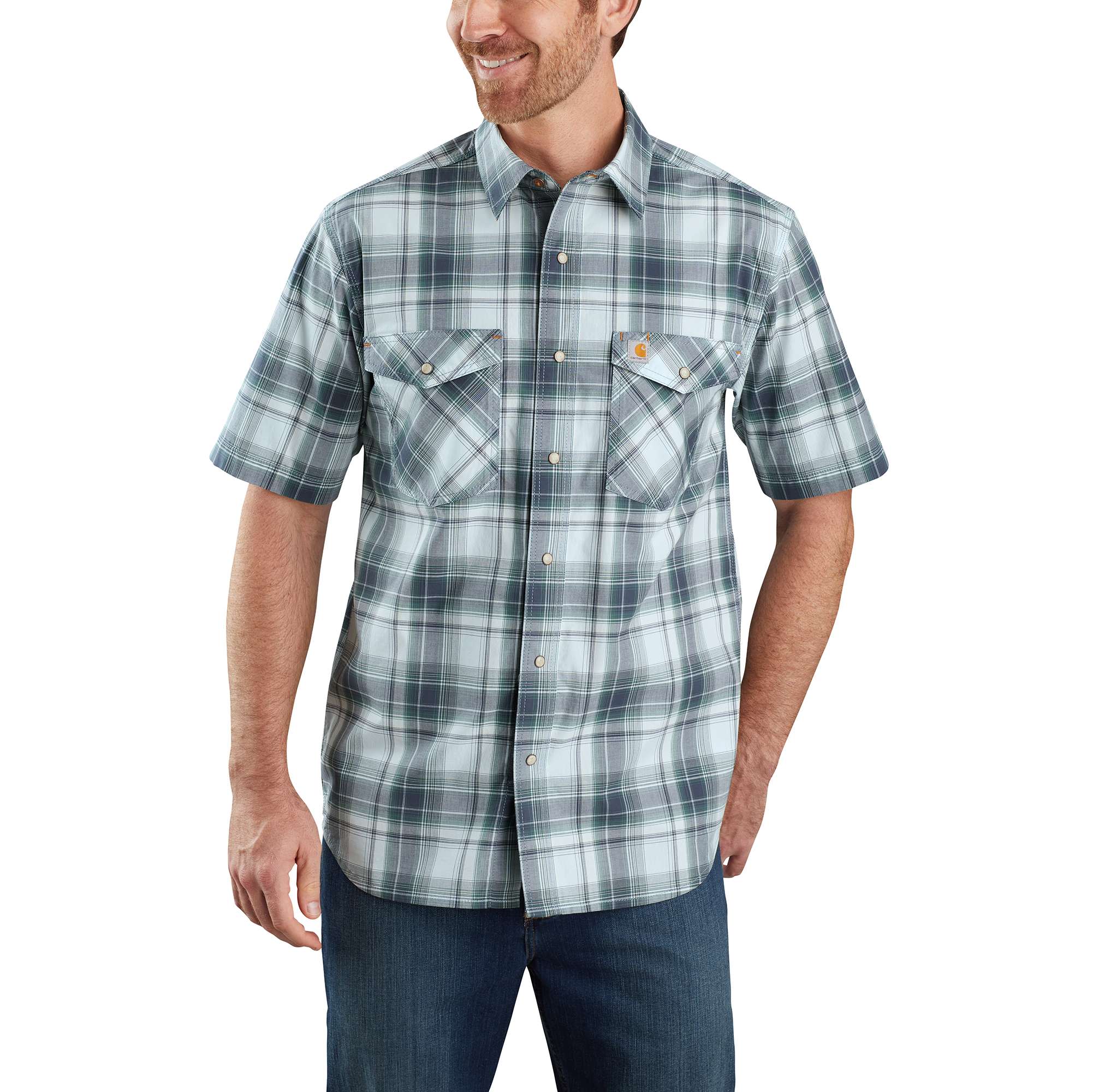 21135-rugged-flex-relaxed-fit-lightweight-short-sleeve-snap-front-plaid-shirt-1.jpg Rugged Flex® Relaxed Fit Lightweight Short-Sleeve Snap-Front Plaid Shirt