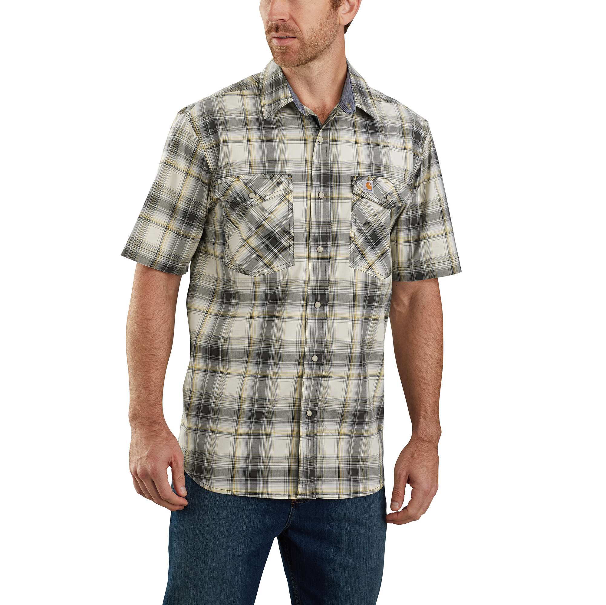 21359-rugged-flex-relaxed-fit-lightweight-short-sleeve-snap-front-plaid-shirt-1.jpg Rugged Flex® Relaxed Fit Lightweight Short-Sleeve Snap-Front Plaid Shirt