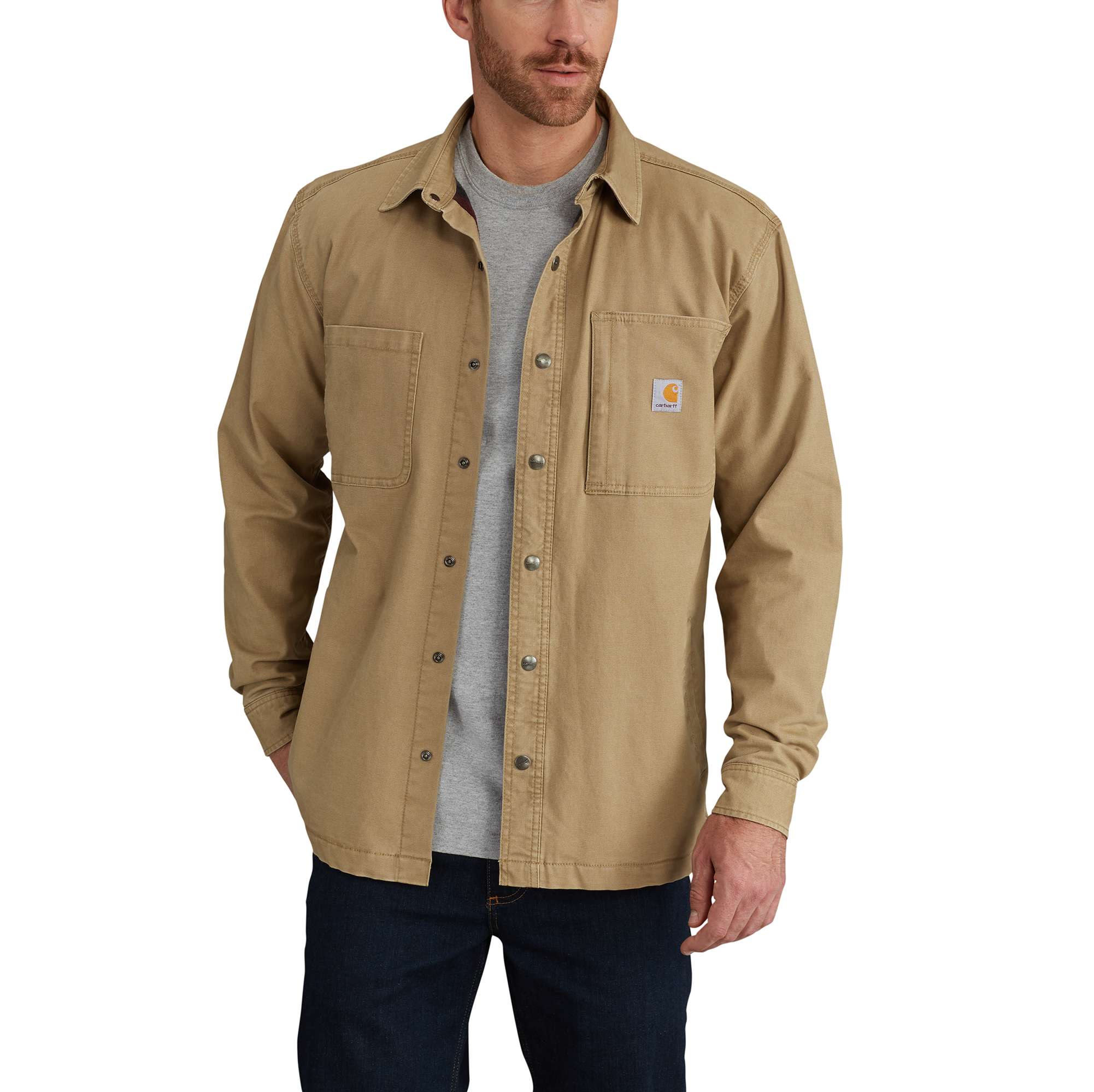 Rugged Flex® Relaxed Fit Canvas Fleece-Lined Snap-Front Shirt Jac