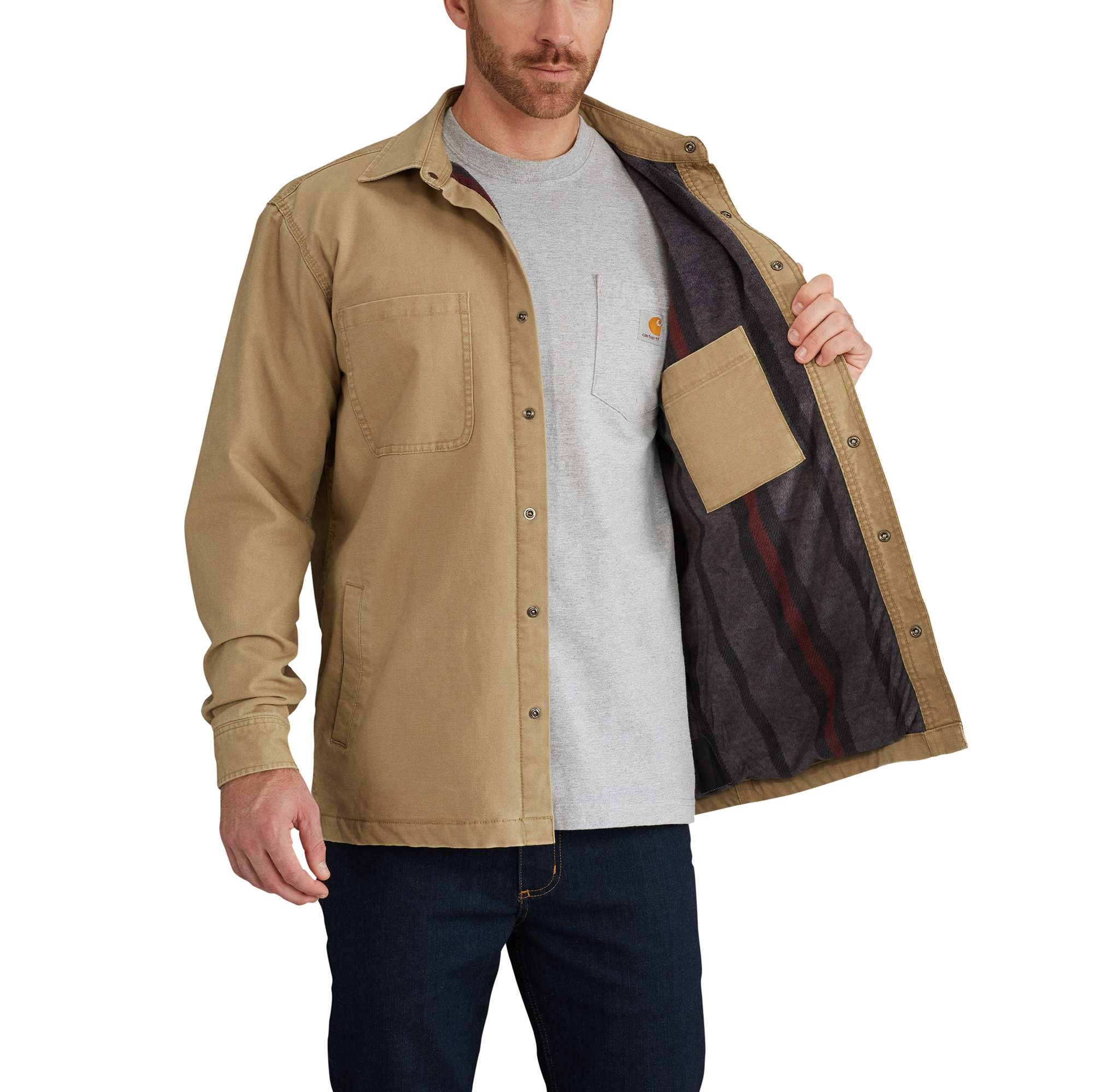 Rugged Flex® Relaxed Fit Canvas Fleece-Lined Snap-Front Shirt Jac