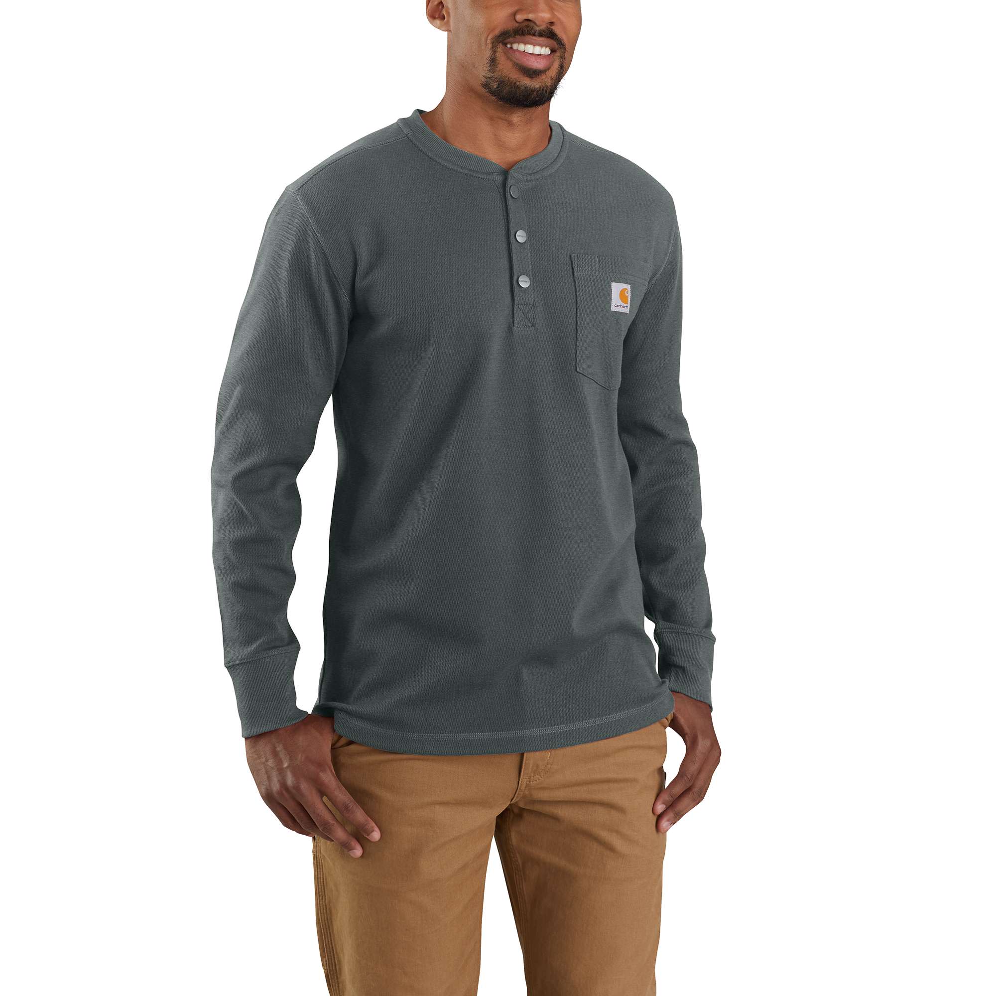 Relaxed Fit Heavyweight Long-Sleeve Henley Pocket Thermal Shirt